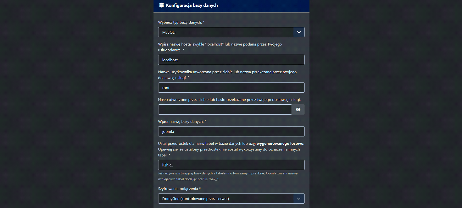 Podłączanie bazy danych