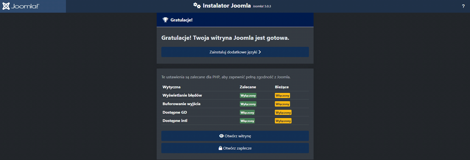Potwierdzenie instalacji