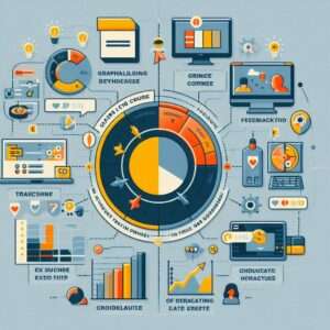Infografika przedstawiająca kluczowe kryteria wyboru kursu grafiki, takie jak program, trenerzy, opinie i lokalizacja.